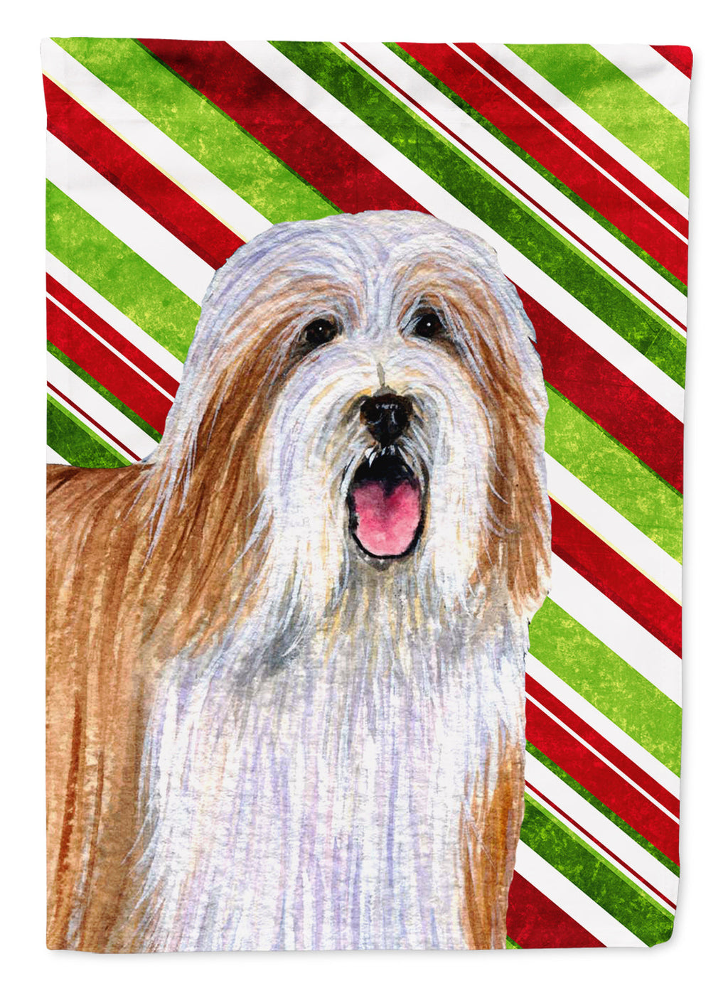 Bearded Collie Candy Cane Holiday Christmas Garden Flag Mailbox Decorative Yard Banner Outside Patio Artwork for Flower Beds, Garden Size, Multicolor