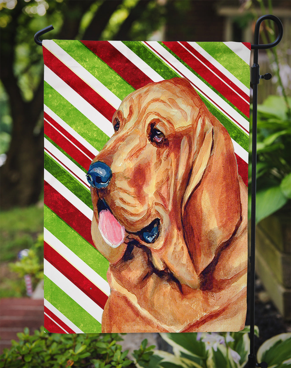 Bloodhound Candy Cane Holiday Christmas Garden Flag Mailbox Decorative Yard Banner Outside Patio Artwork for Flower Beds, Garden Size, Multicolor