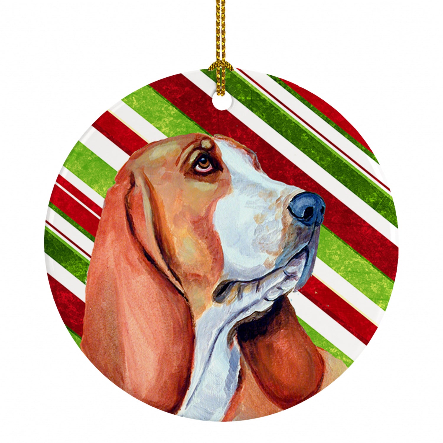Basset Hound Candy Cane Holiday Christmas Ceramic Ornament Christmas Tree Hanging Decorations for Home Christmas Holiday, Party, Gift, 3 in, Multicolor