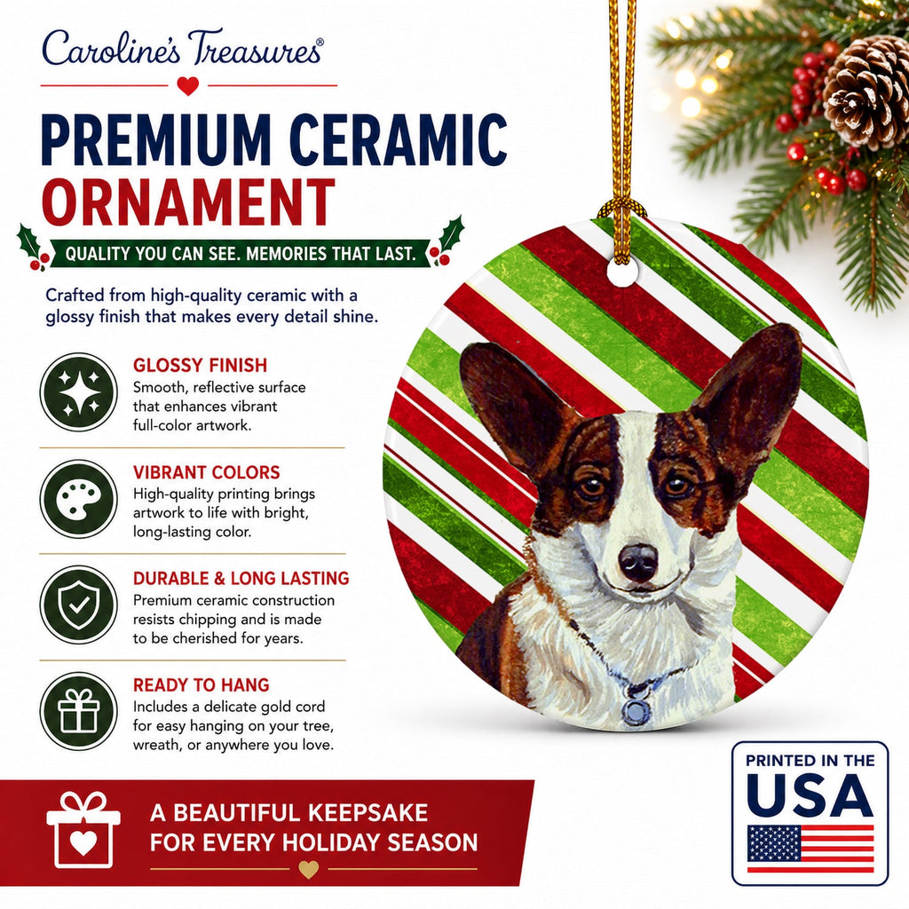 Corgi Candy Cane Holiday Christmas Ceramic Ornament Christmas Tree Hanging Decorations for Home Christmas Holiday, Party, Gift, 3 in, Multicolor