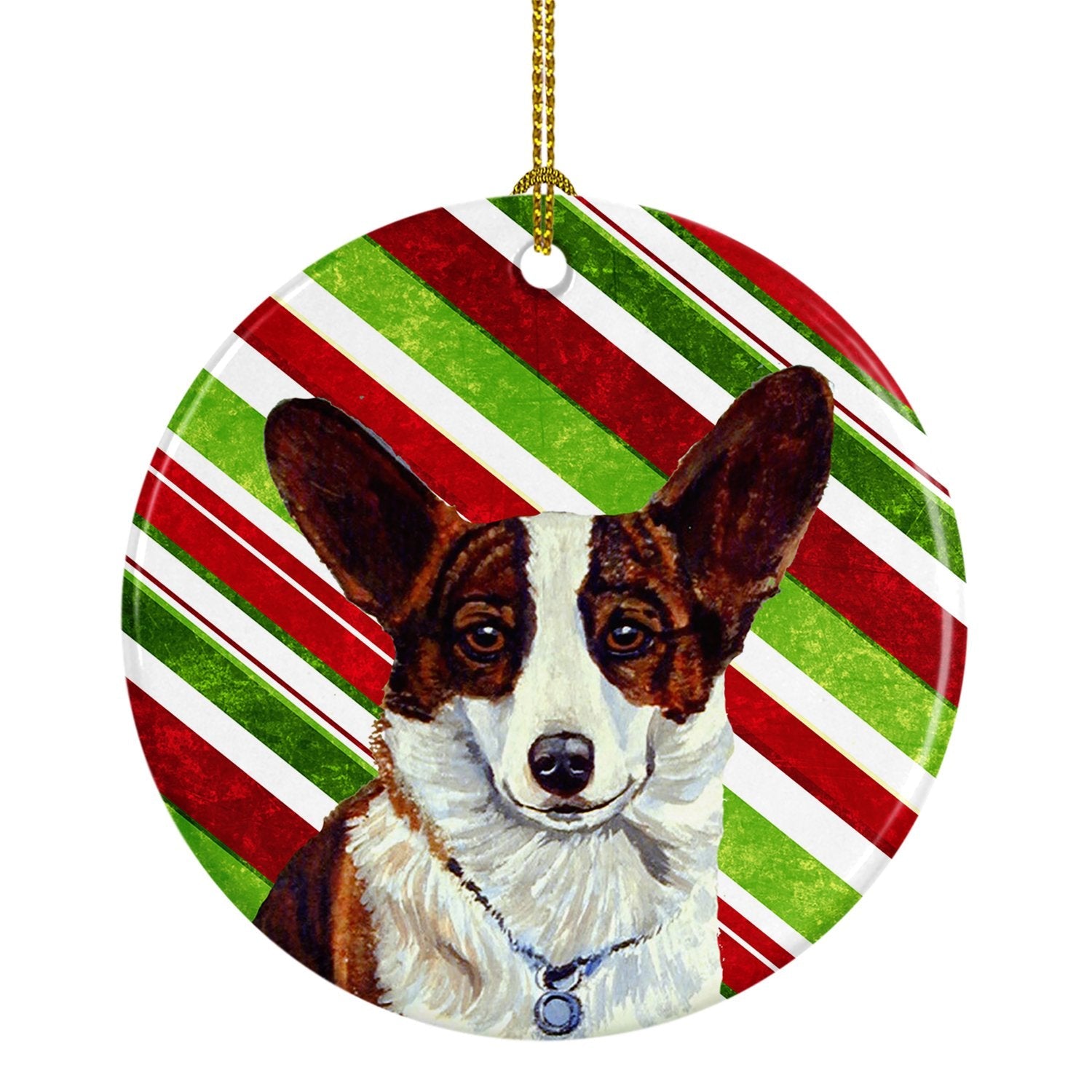 Corgi Candy Cane Holiday Christmas Ceramic Ornament Christmas Tree Hanging Decorations for Home Christmas Holiday, Party, Gift, 3 in, Multicolor