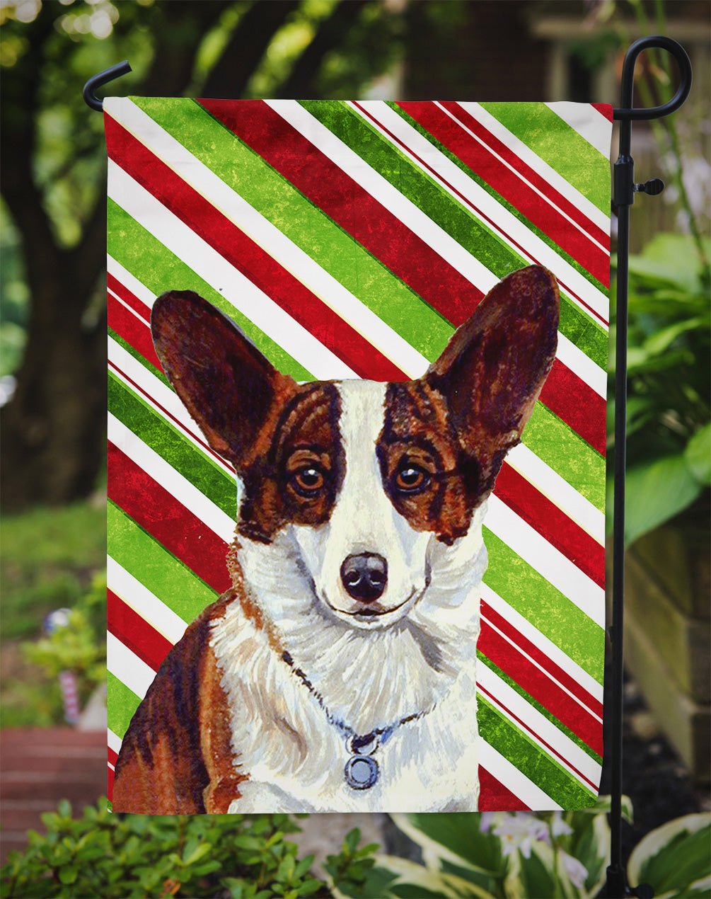 Corgi Candy Cane Holiday Christmas Garden Flag Mailbox Decorative Yard Banner Outside Patio Artwork for Flower Beds, Garden Size, Multicolor