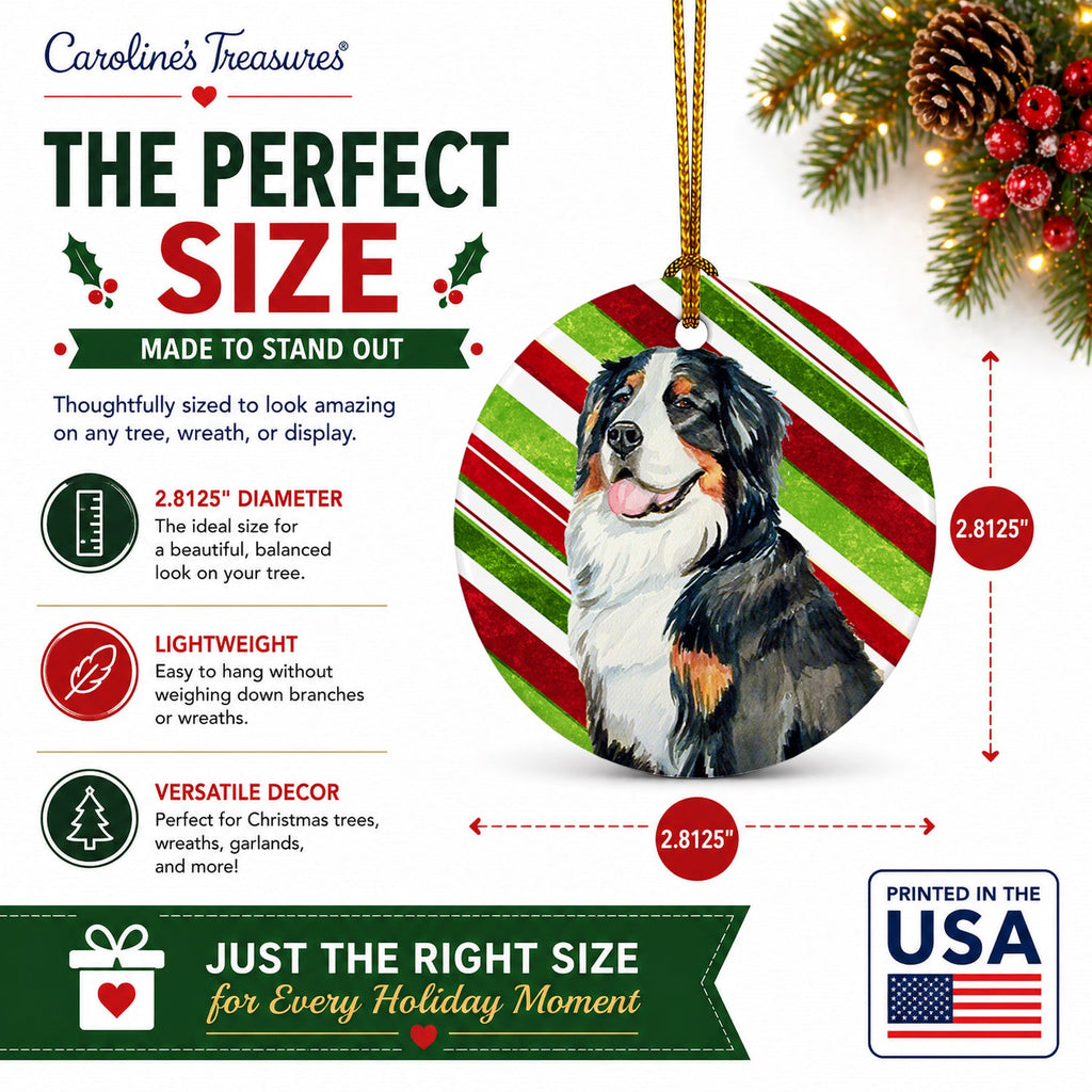 Bernese Mountain Dog Candy Cane Holiday Christmas Ceramic Ornament Christmas Tree Hanging Decorations for Home Christmas Holiday, Party, Gift, 3 in, Multicolor