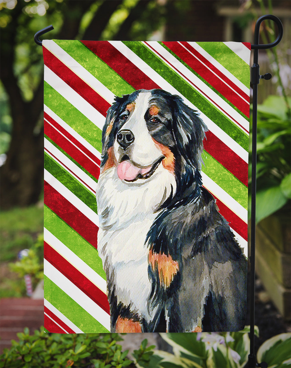 Bernese Mountain Dog Candy Cane Holiday Christmas Garden Flag Mailbox Decorative Yard Banner Outside Patio Artwork for Flower Beds, Garden Size, Multicolor