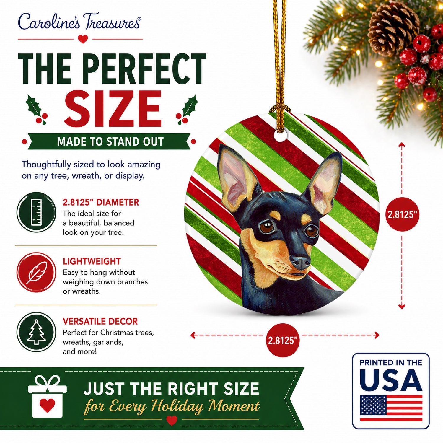 Min Pin Candy Cane Holiday Christmas Ceramic Ornament Christmas Tree Hanging Decorations for Home Christmas Holiday, Party, Gift, 3 in, Multicolor