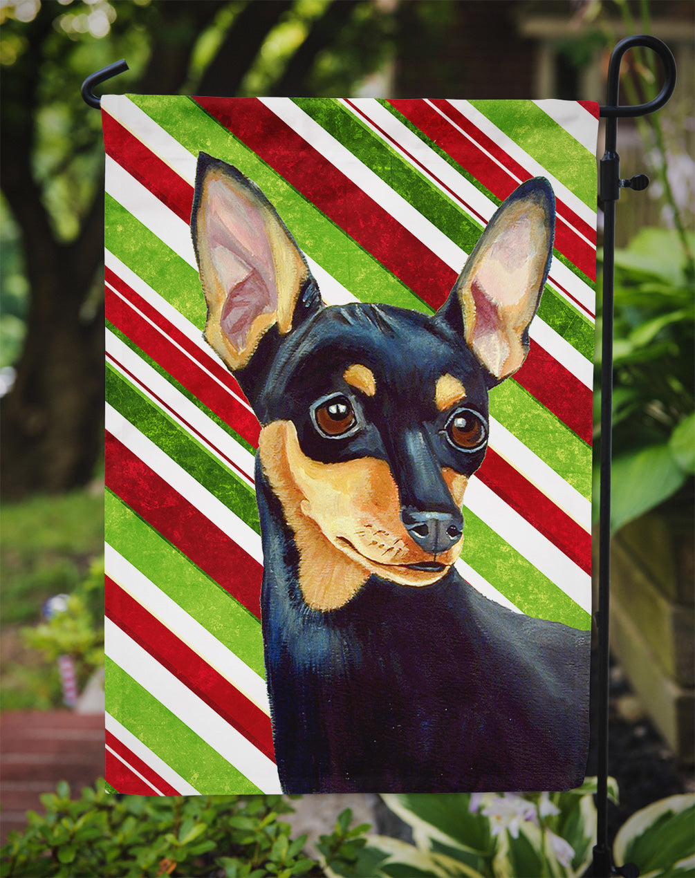 Min Pin Candy Cane Holiday Christmas Garden Flag Mailbox Decorative Yard Banner Outside Patio Artwork for Flower Beds, Garden Size, Multicolor