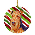 Airedale Candy Cane Holiday Christmas Ceramic Ornament Christmas Tree Hanging Decorations for Home Christmas Holiday, Party, Gift, 3 in, Multicolor
