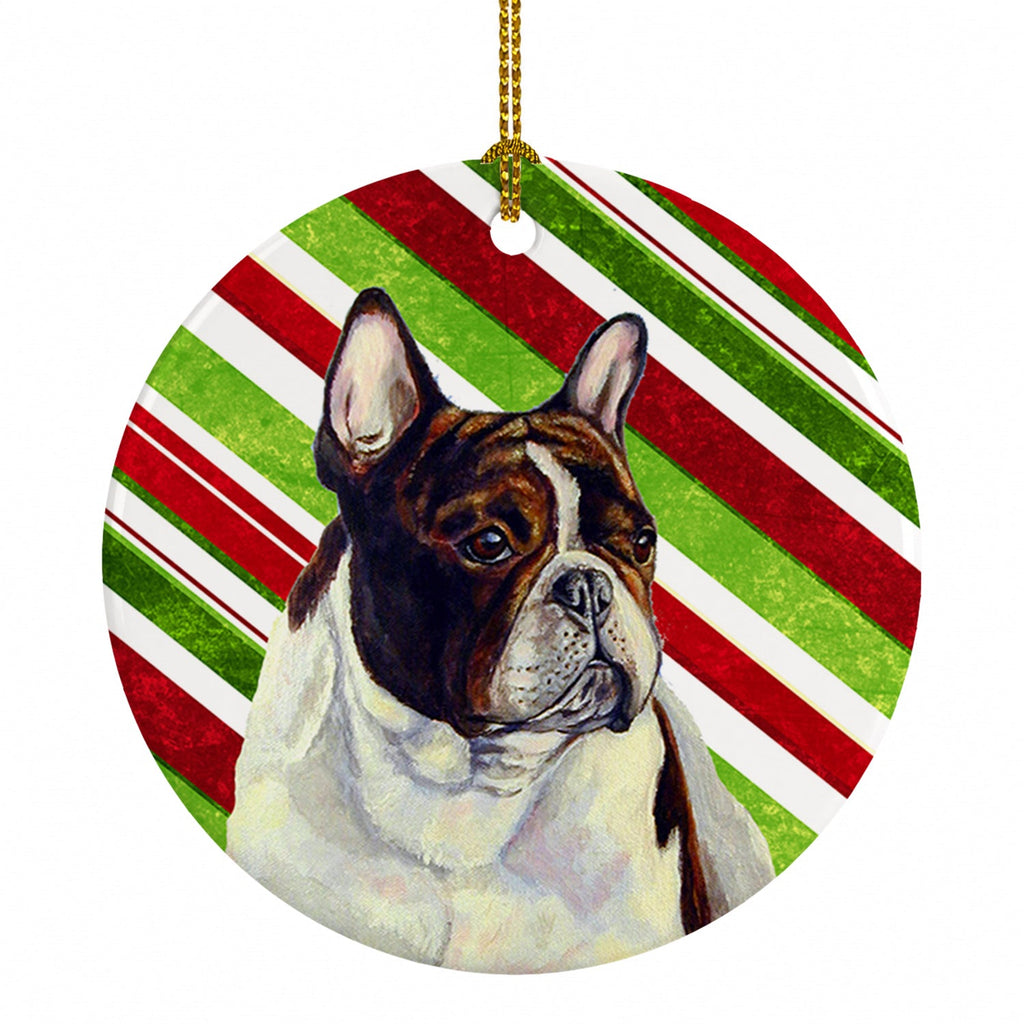 French Bulldog Candy Cane Holiday Christmas Ceramic Ornament Christmas Tree Hanging Decorations for Home Christmas Holiday, Party, Gift, 3 in, Multicolor