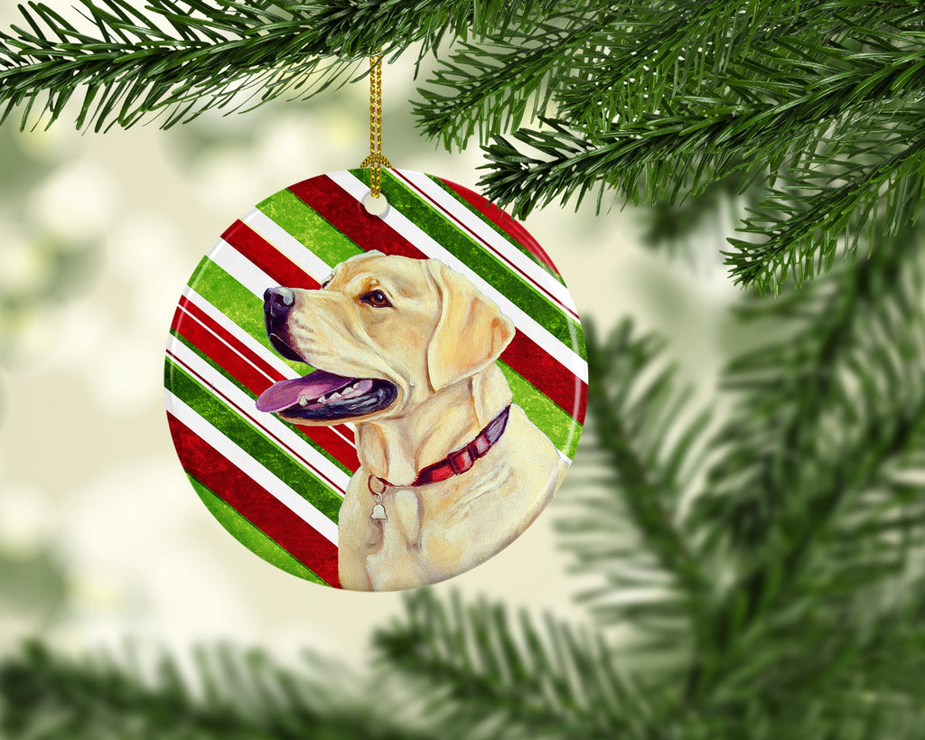 Labrador Candy Cane Holiday Christmas Ceramic Ornament Christmas Tree Hanging Decorations for Home Christmas Holiday, Party, Gift, 3 in, Multicolor