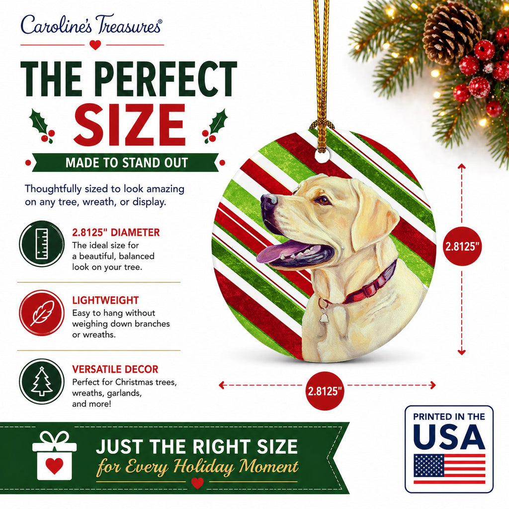 Labrador Candy Cane Holiday Christmas Ceramic Ornament Christmas Tree Hanging Decorations for Home Christmas Holiday, Party, Gift, 3 in, Multicolor