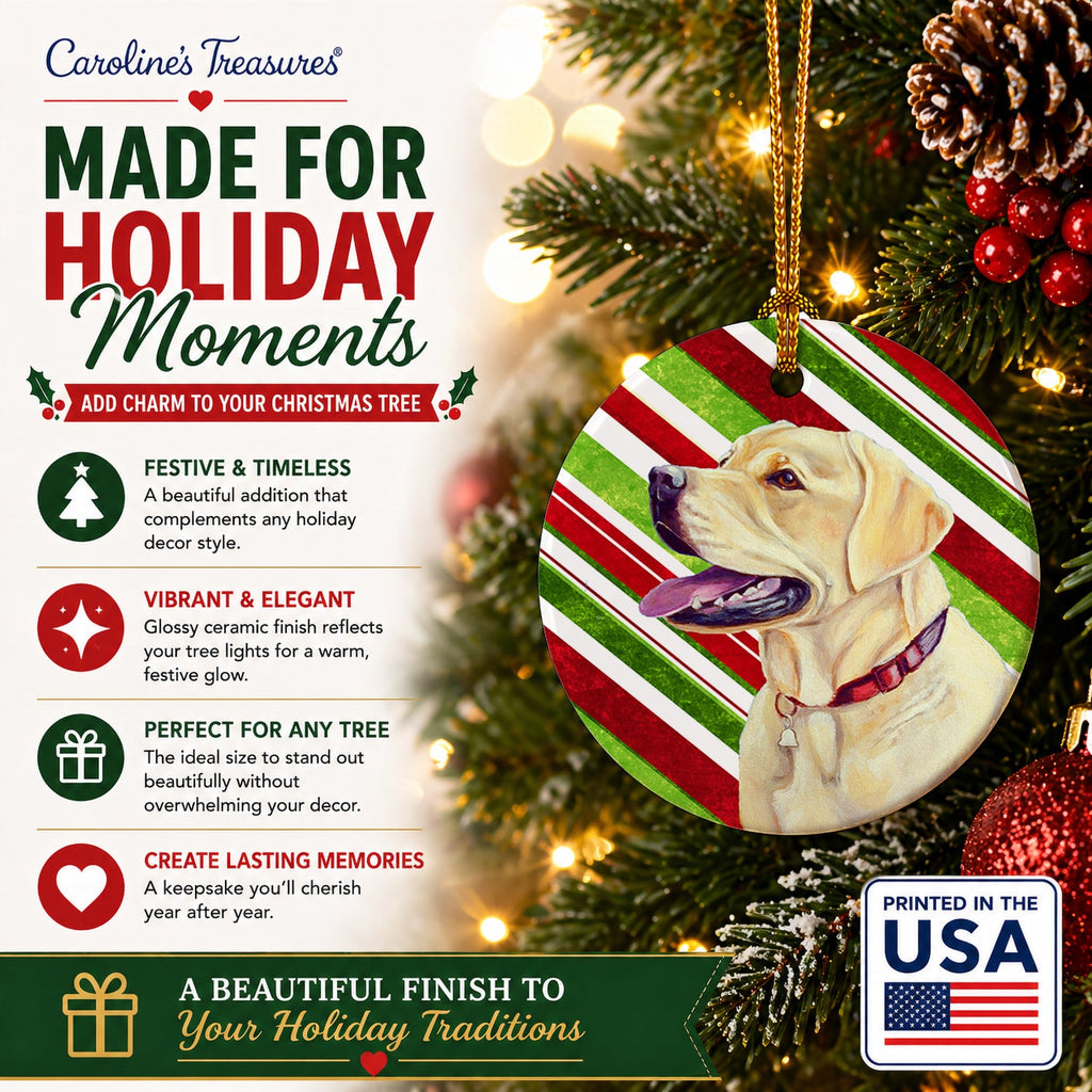 Labrador Candy Cane Holiday Christmas Ceramic Ornament Christmas Tree Hanging Decorations for Home Christmas Holiday, Party, Gift, 3 in, Multicolor