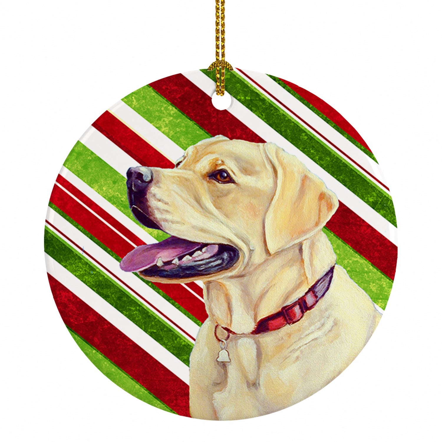 Labrador Candy Cane Holiday Christmas Ceramic Ornament Christmas Tree Hanging Decorations for Home Christmas Holiday, Party, Gift, 3 in, Multicolor