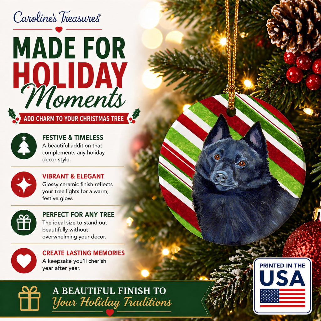 Schipperke Candy Cane Holiday Christmas Ceramic Ornament Christmas Tree Hanging Decorations for Home Christmas Holiday, Party, Gift, 3 in, Multicolor
