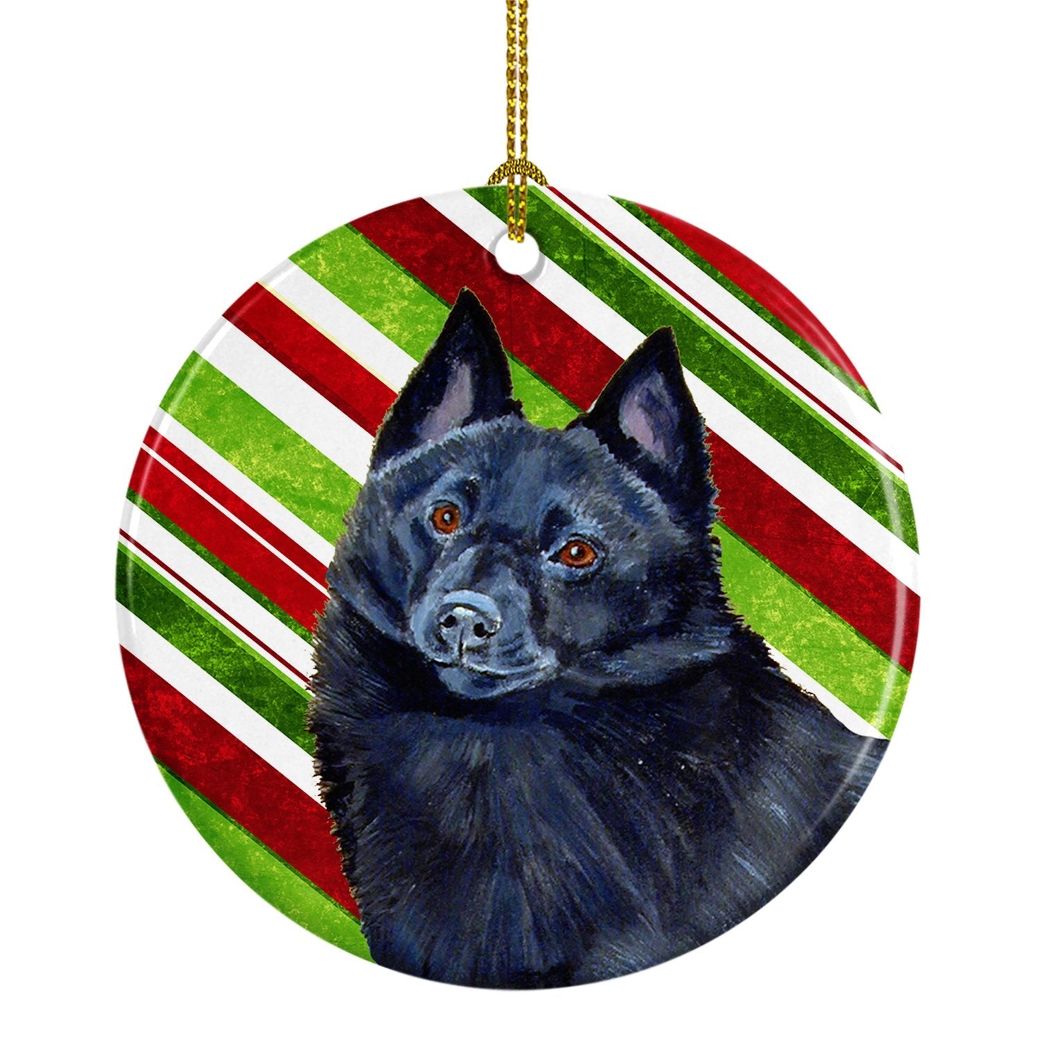 Schipperke Candy Cane Holiday Christmas Ceramic Ornament Christmas Tree Hanging Decorations for Home Christmas Holiday, Party, Gift, 3 in, Multicolor