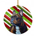 French Bulldog Candy Cane Holiday Christmas Ceramic Ornament Christmas Tree Hanging Decorations for Home Christmas Holiday, Party, Gift, 3 in, Multicolor