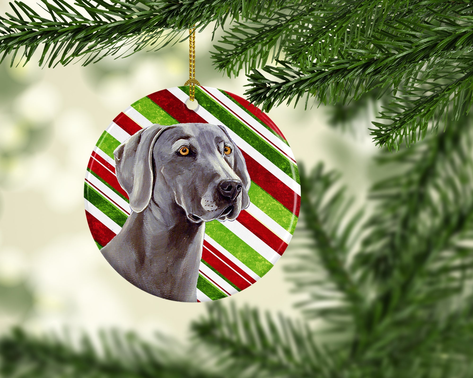 Weimaraner Candy Cane Holiday Christmas Ceramic Ornament Christmas Tree Hanging Decorations for Home Christmas Holiday, Party, Gift, 3 in, Multicolor