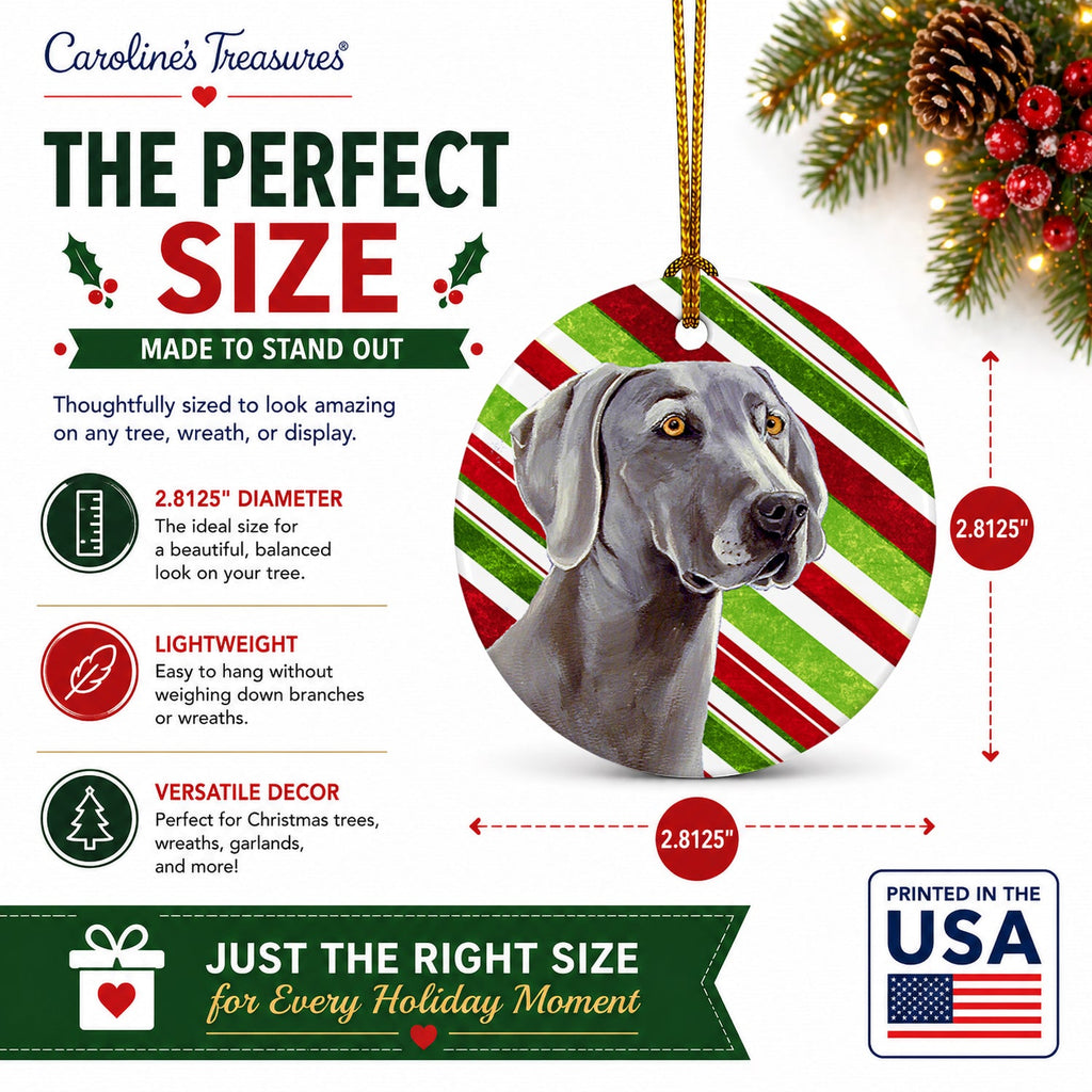 Weimaraner Candy Cane Holiday Christmas Ceramic Ornament Christmas Tree Hanging Decorations for Home Christmas Holiday, Party, Gift, 3 in, Multicolor