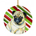 Pug Candy Cane Holiday Christmas Ceramic Ornament Christmas Tree Hanging Decorations for Home Christmas Holiday, Party, Gift, 3 in, Multicolor