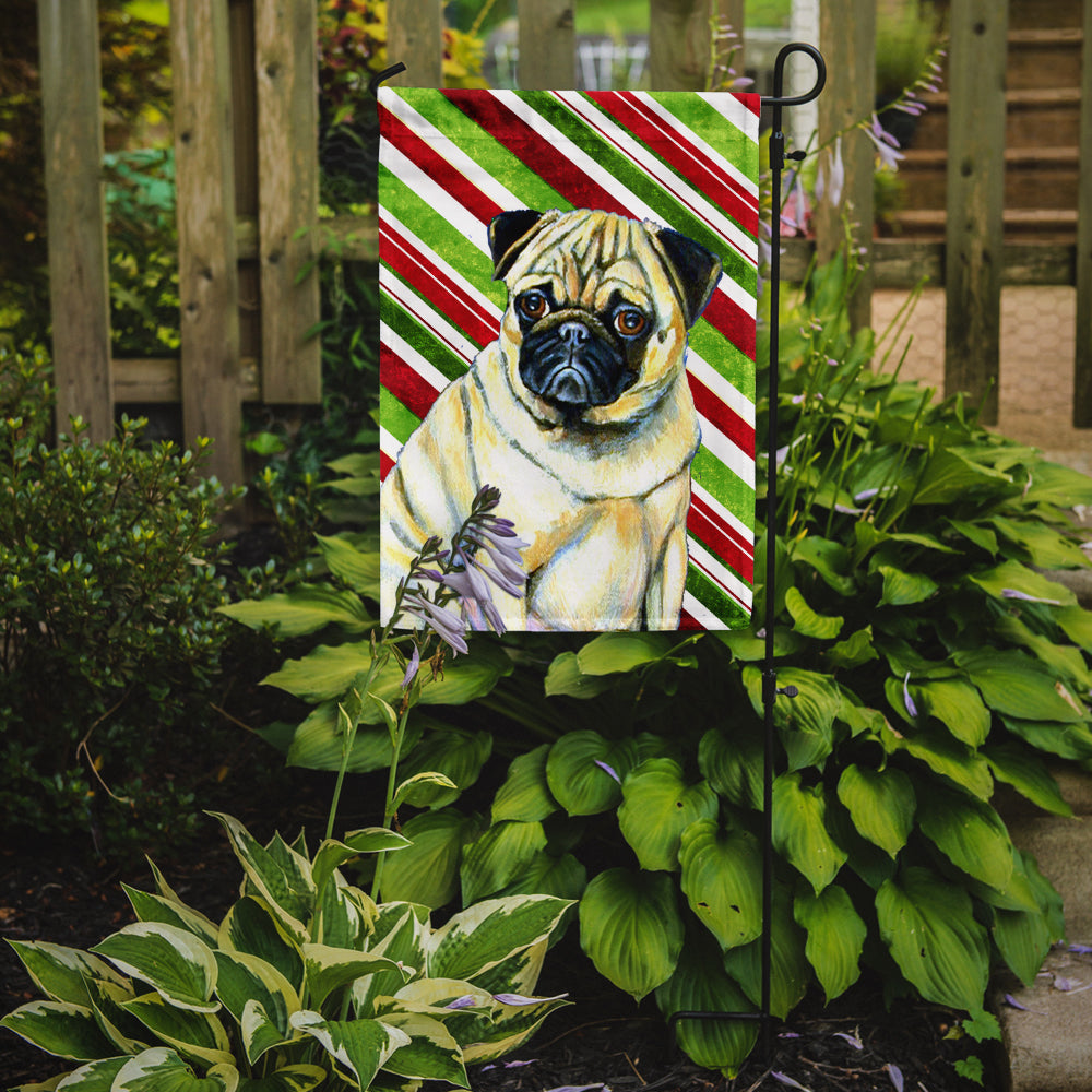 Pug Candy Cane Holiday Christmas Garden Flag Mailbox Decorative Yard Banner Outside Patio Artwork for Flower Beds, Garden Size, Multicolor