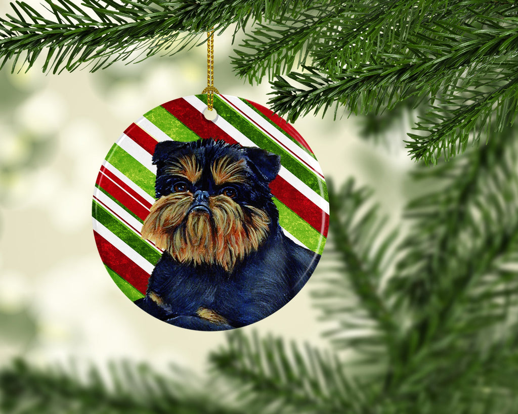 Brussels Griffon Candy Cane Holiday Christmas Ceramic Ornament Christmas Tree Hanging Decorations for Home Christmas Holiday, Party, Gift, 3 in, Multicolor