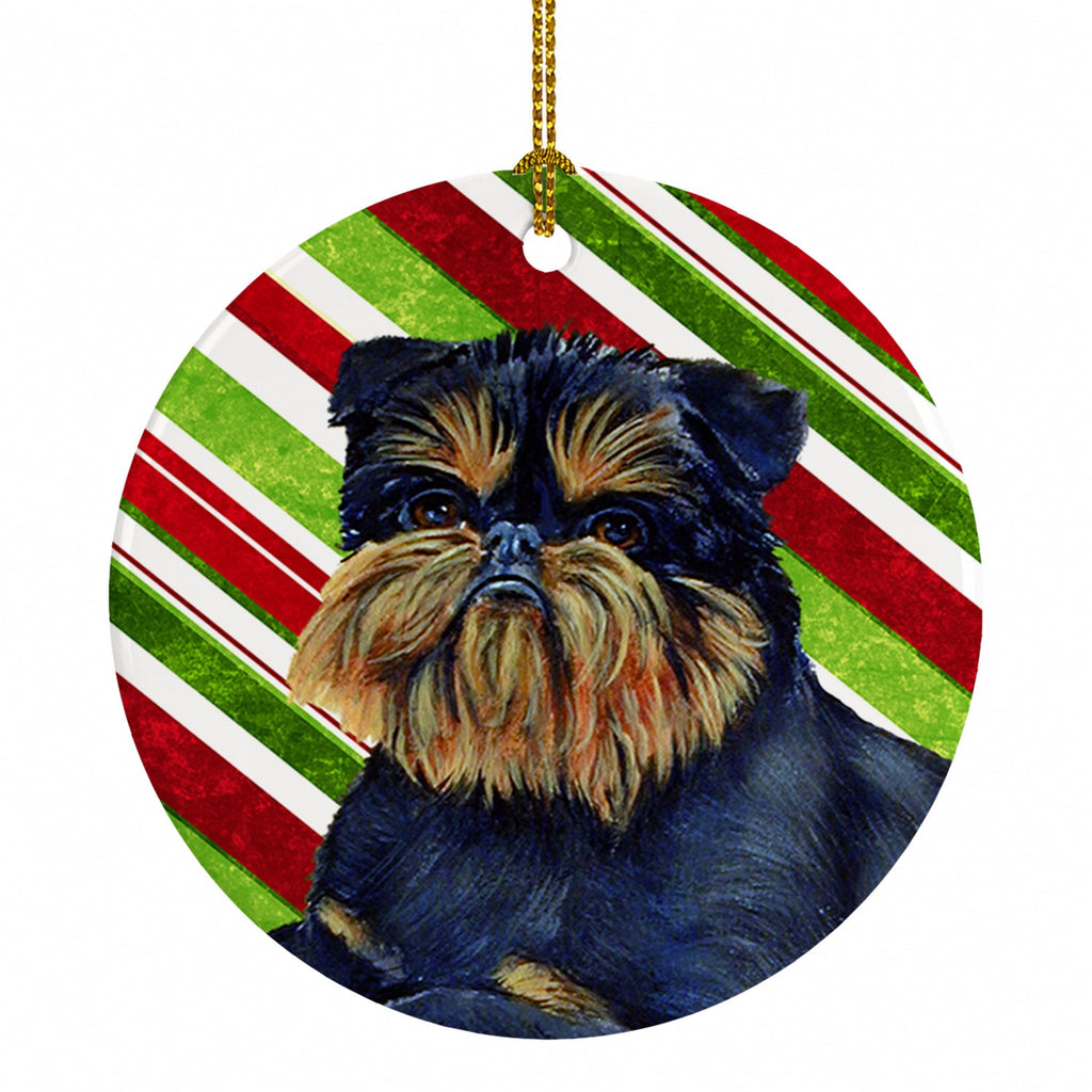 Brussels Griffon Candy Cane Holiday Christmas Ceramic Ornament Christmas Tree Hanging Decorations for Home Christmas Holiday, Party, Gift, 3 in, Multicolor