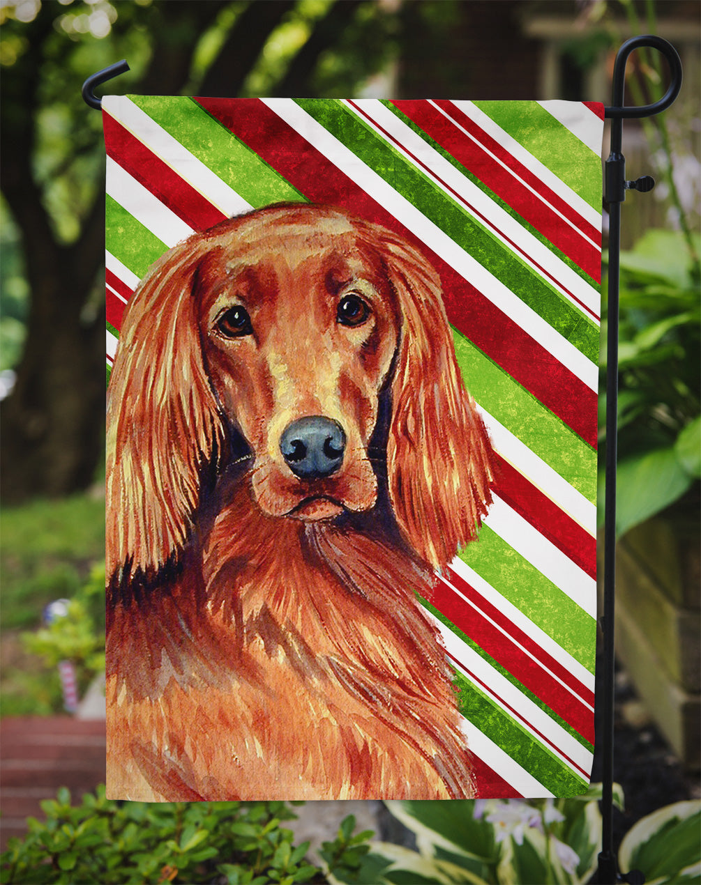 Irish Setter Candy Cane Holiday Christmas Garden Flag Mailbox Decorative Yard Banner Outside Patio Artwork for Flower Beds, Garden Size, Multicolor
