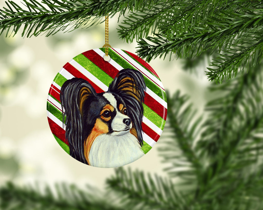 Papillon Candy Cane Holiday Christmas Ceramic Ornament Christmas Tree Hanging Decorations for Home Christmas Holiday, Party, Gift, 3 in, Multicolor
