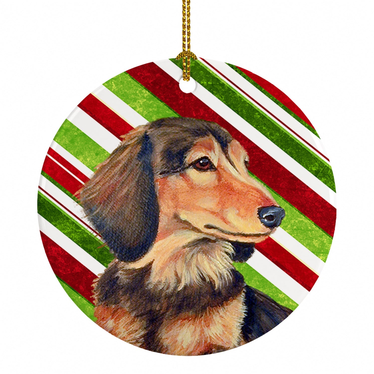 Dachshund Candy Cane Holiday Christmas Ceramic Ornament Christmas Tree Hanging Decorations for Home Christmas Holiday, Party, Gift, 3 in, Multicolor