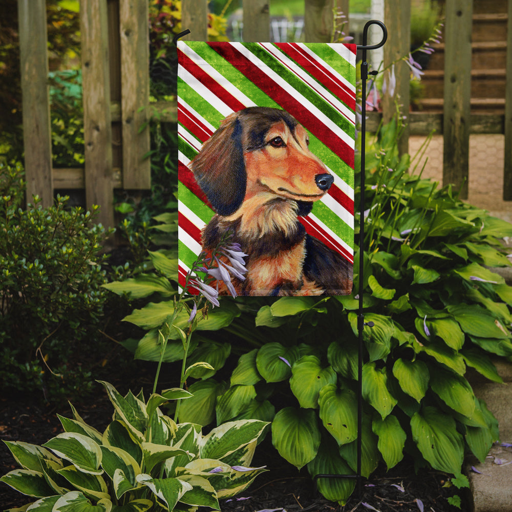Dachshund Candy Cane Holiday Christmas Garden Flag Mailbox Decorative Yard Banner Outside Patio Artwork for Flower Beds, Garden Size, Multicolor