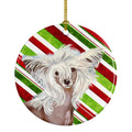 Chinese Crested Candy Cane Holiday Christmas Ceramic Ornament Christmas Tree Hanging Decorations for Home Christmas Holiday, Party, Gift, 3 in, Multicolor