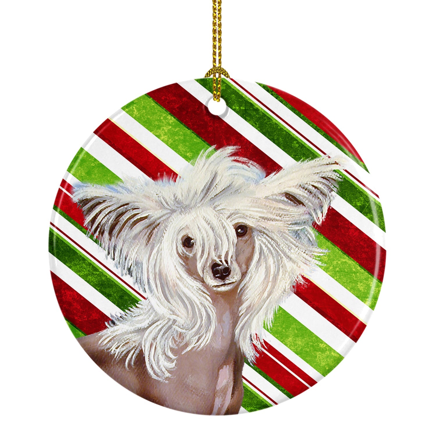 Chinese Crested Candy Cane Holiday Christmas Ceramic Ornament Christmas Tree Hanging Decorations for Home Christmas Holiday, Party, Gift, 3 in, Multicolor