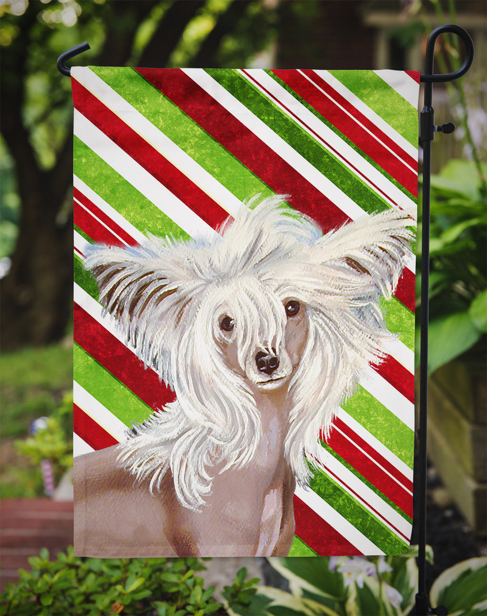 Chinese Crested Candy Cane Holiday Christmas Garden Flag Mailbox Decorative Yard Banner Outside Patio Artwork for Flower Beds, Garden Size, Multicolor