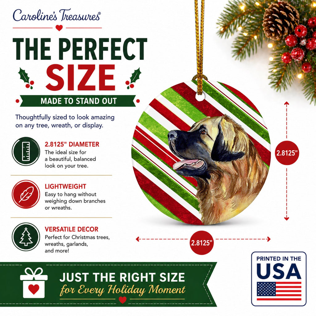 Leonberger Candy Cane Holiday Christmas Ceramic Ornament Christmas Tree Hanging Decorations for Home Christmas Holiday, Party, Gift, 3 in, Multicolor
