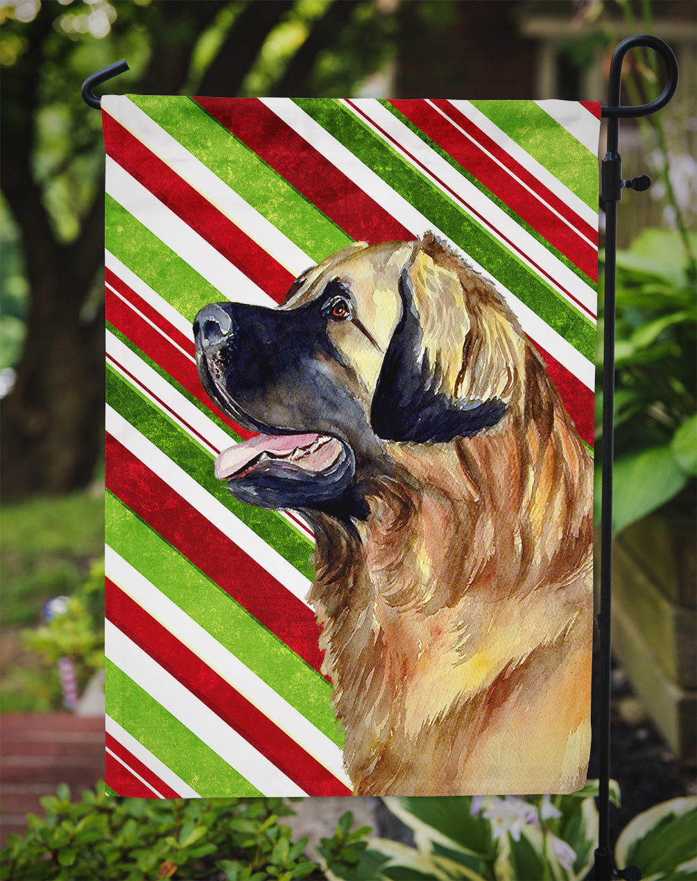 Leonberger Candy Cane Holiday Christmas Garden Flag Mailbox Decorative Yard Banner Outside Patio Artwork for Flower Beds, Garden Size, Multicolor
