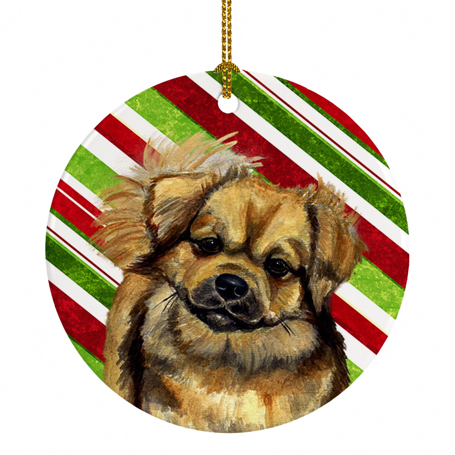 Tibetan Spaniel Candy Cane Holiday Christmas Ceramic Ornament Christmas Tree Hanging Decorations for Home Christmas Holiday, Party, Gift, 3 in, Multicolor