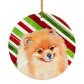 Pomeranian Candy Cane Holiday Christmas Ceramic Ornament Christmas Tree Hanging Decorations for Home Christmas Holiday, Party, Gift, 3 in, Multicolor
