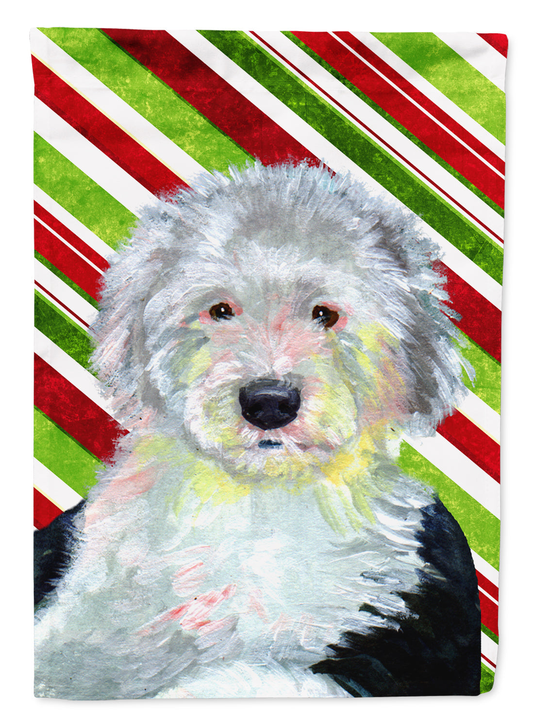Old English Sheepdog Candy Cane Holiday Christmas Garden Flag Mailbox Decorative Yard Banner Outside Patio Artwork for Flower Beds, Garden Size, Multicolor