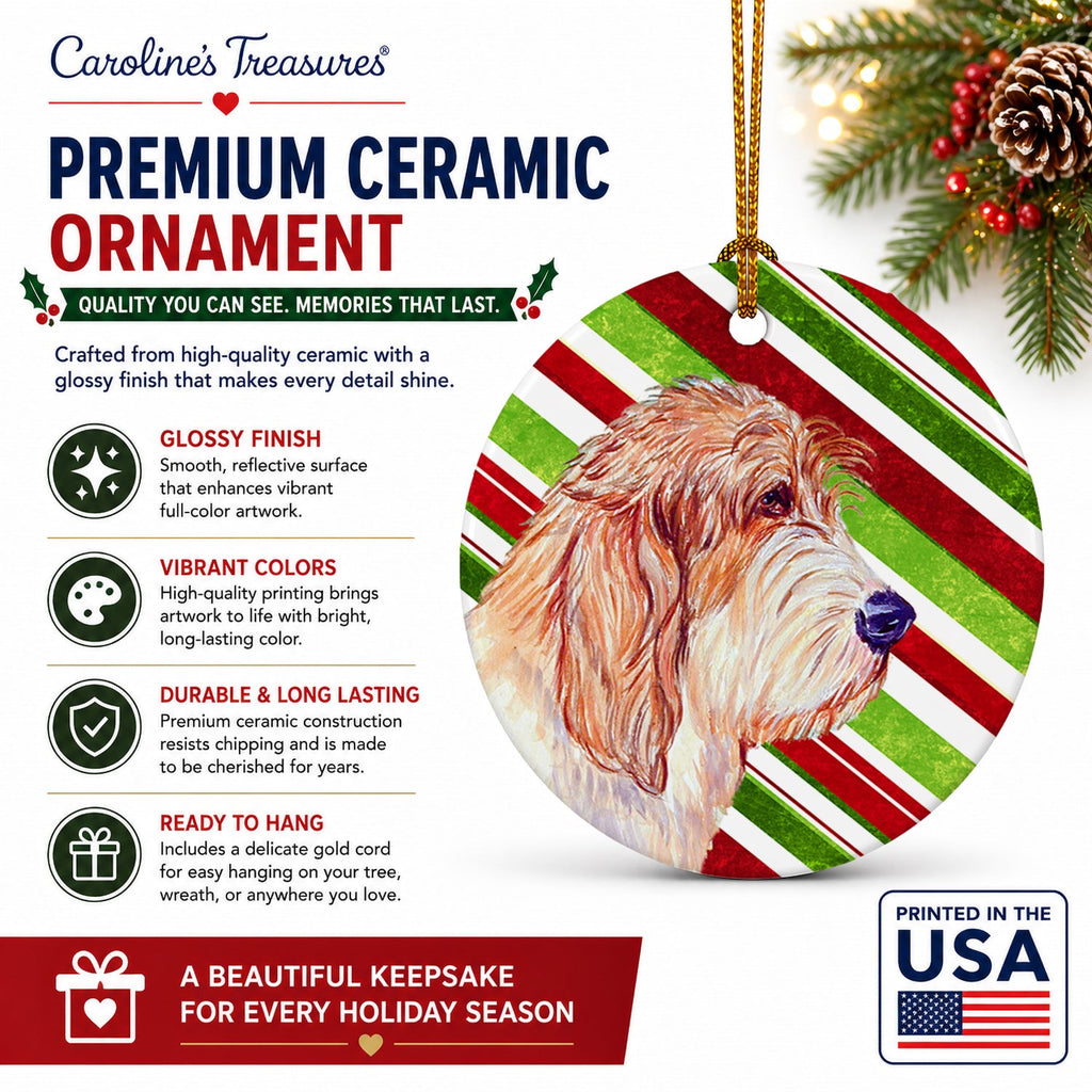 Petit Basset Griffon Vendeen Candy Cane Holiday Christmas Ceramic Ornament Christmas Tree Hanging Decorations for Home Christmas Holiday, Party, Gift, 3 in, Multicolor