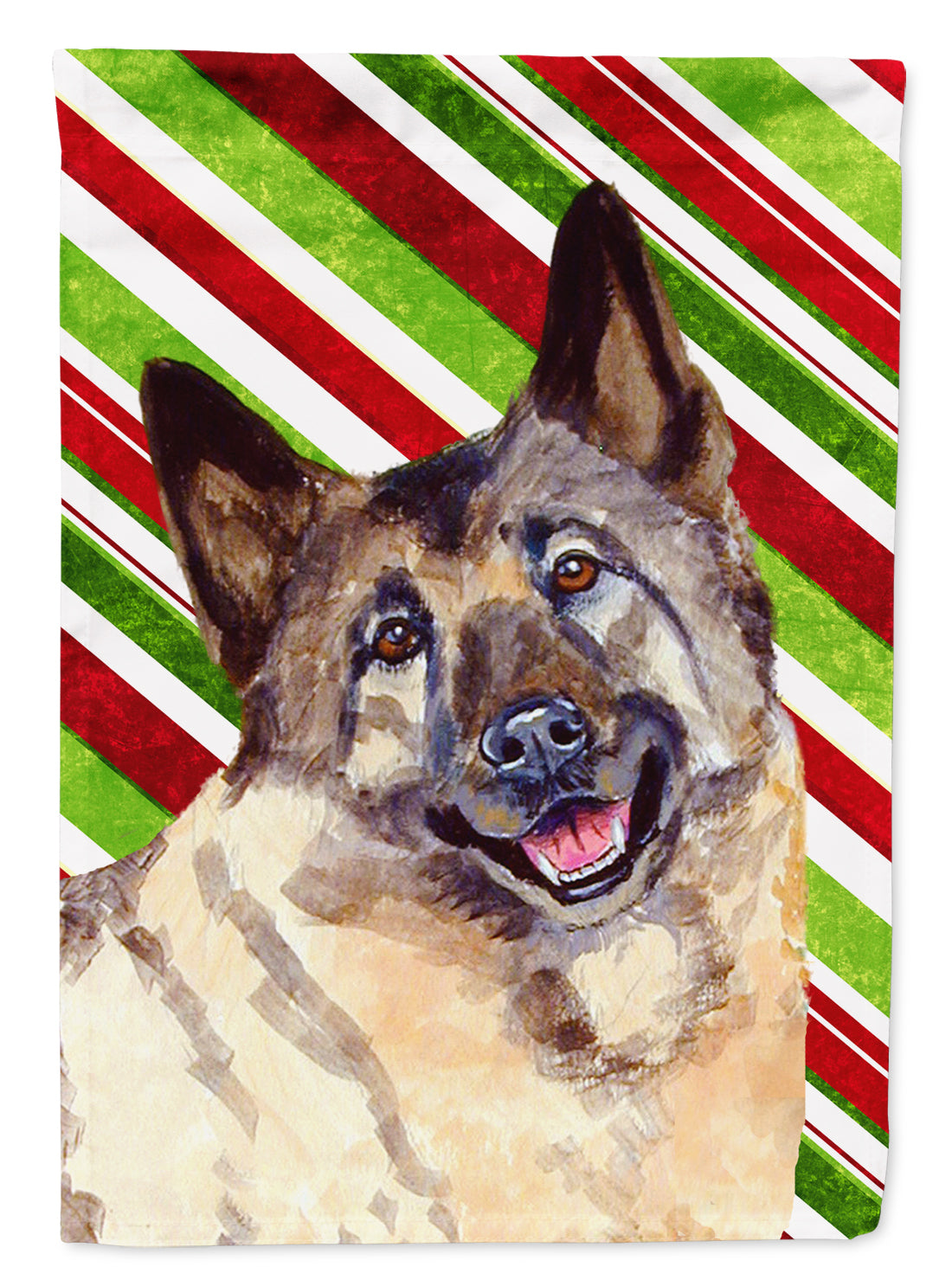 Norwegian Elkhound Candy Cane Holiday Christmas Garden Flag Mailbox Decorative Yard Banner Outside Patio Artwork for Flower Beds, Garden Size, Multicolor