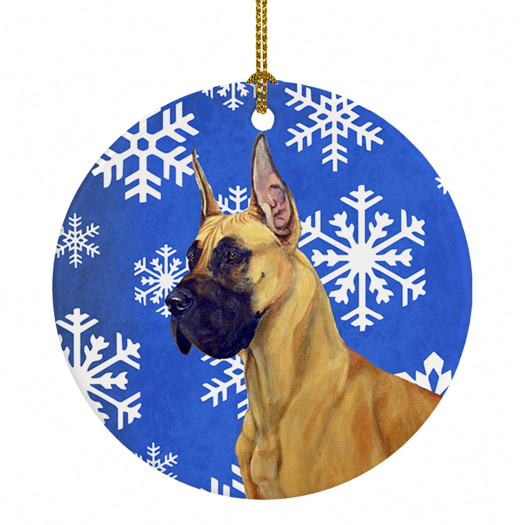 Great Dane Winter Snowflakes Holiday Ceramic Ornament Christmas Tree Hanging Decorations for Home Christmas Holiday, Party, Gift, 3 in, Multicolor