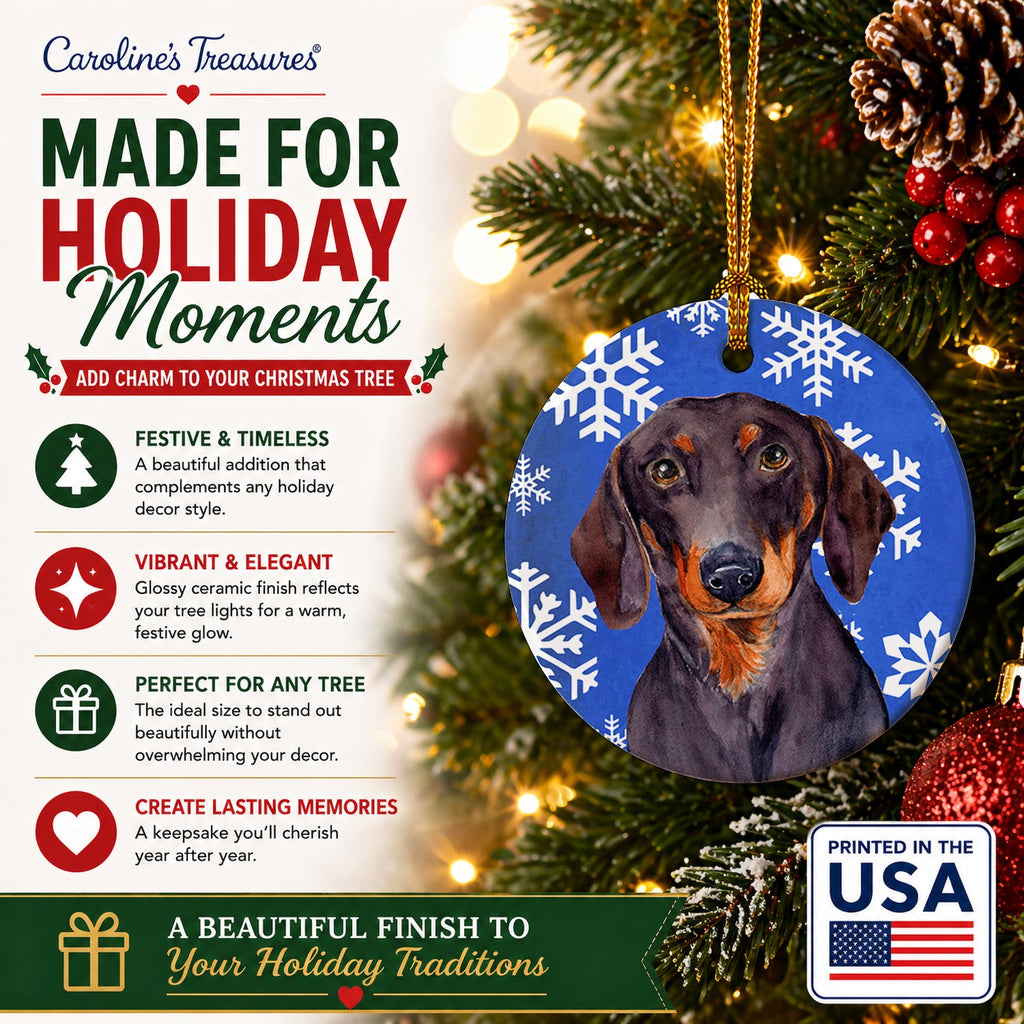 Dachshund Winter Snowflakes Holiday Ceramic Ornament Christmas Tree Hanging Decorations for Home Christmas Holiday, Party, Gift, 3 in, Multicolor