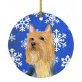 Silky Terrier Winter Snowflakes Holiday Ceramic Ornament Christmas Tree Hanging Decorations for Home Christmas Holiday, Party, Gift, 3 in, Multicolor