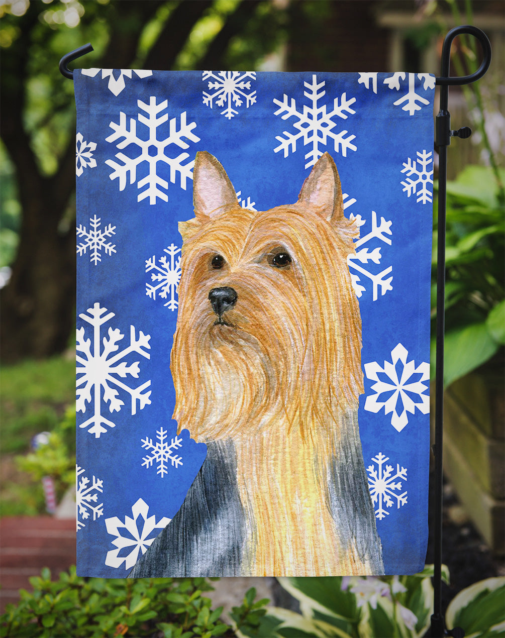 Silky Terrier Winter Snowflakes Holiday Garden Flag Mailbox Decorative Yard Banner Outside Patio Artwork for Flower Beds, Garden Size, Multicolor
