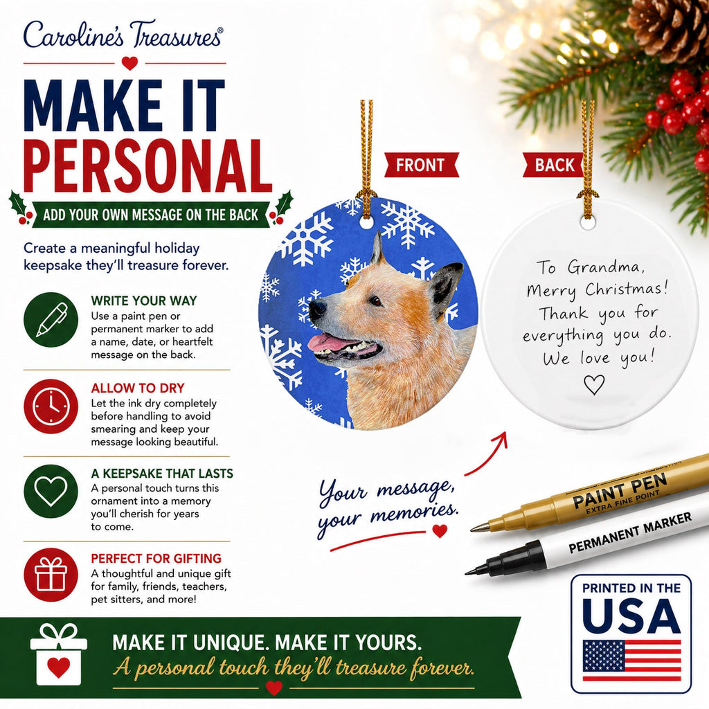 Australian Cattle Dog Winter Snowflakes Holiday Ceramic Ornament Christmas Tree Hanging Decorations for Home Christmas Holiday, Party, Gift, 3 in, Multicolor