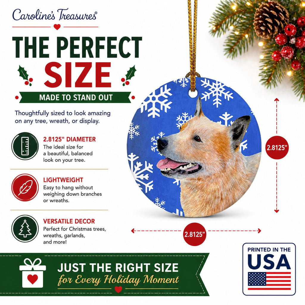 Australian Cattle Dog Winter Snowflakes Holiday Ceramic Ornament Christmas Tree Hanging Decorations for Home Christmas Holiday, Party, Gift, 3 in, Multicolor