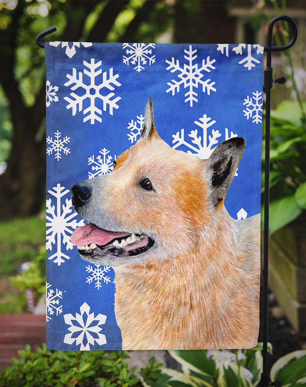 Australian Cattle Dog Winter Snowflakes Holiday Garden Flag Mailbox Decorative Yard Banner Outside Patio Artwork for Flower Beds, Garden Size, Multicolor