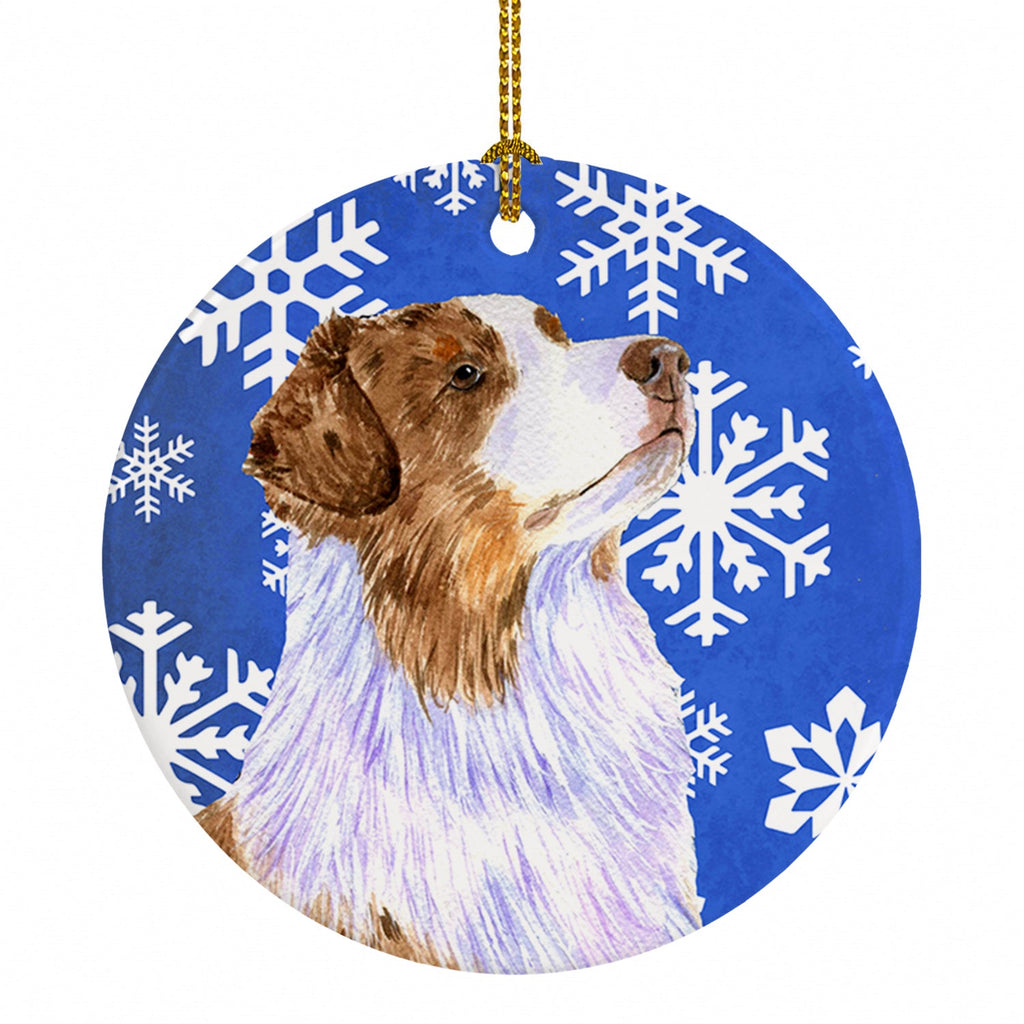Australian Shepherd Winter Snowflakes Holiday Ceramic Ornament Christmas Tree Hanging Decorations for Home Christmas Holiday, Party, Gift, 3 in, Multicolor