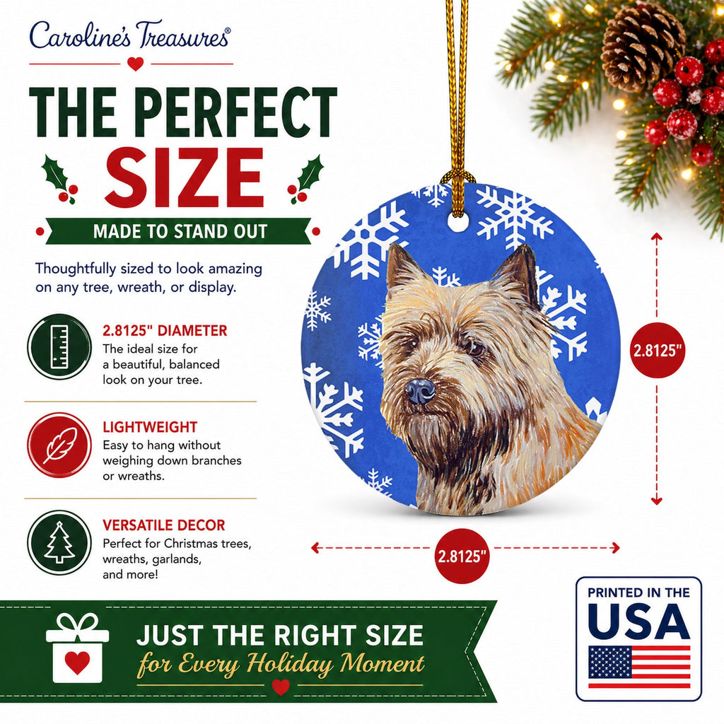 Cairn Terrier Winter Snowflakes Holiday Ceramic Ornament Christmas Tree Hanging Decorations for Home Christmas Holiday, Party, Gift, 3 in, Multicolor