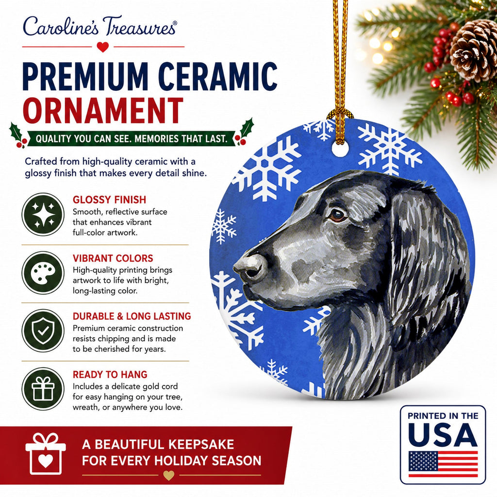 Flat Coated Retriever Winter Snowflakes Holiday Ceramic Ornament Christmas Tree Hanging Decorations for Home Christmas Holiday, Party, Gift, 3 in, Multicolor