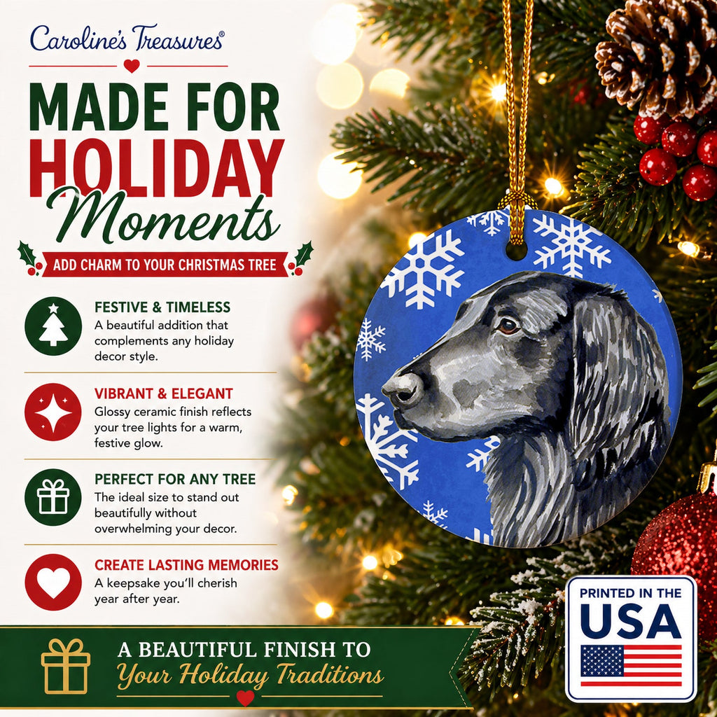 Flat Coated Retriever Winter Snowflakes Holiday Ceramic Ornament Christmas Tree Hanging Decorations for Home Christmas Holiday, Party, Gift, 3 in, Multicolor